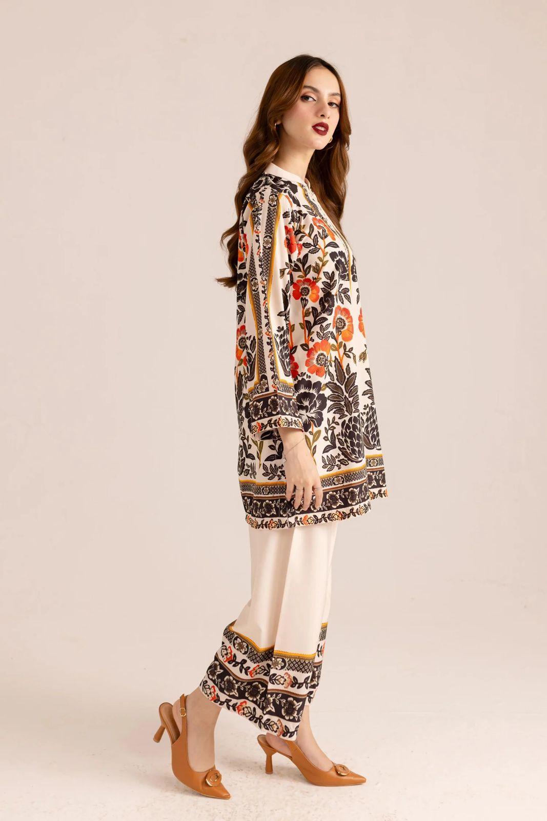 Stunning Printed Women's Stitched Shirt And Trouser Set - 2 Pcs