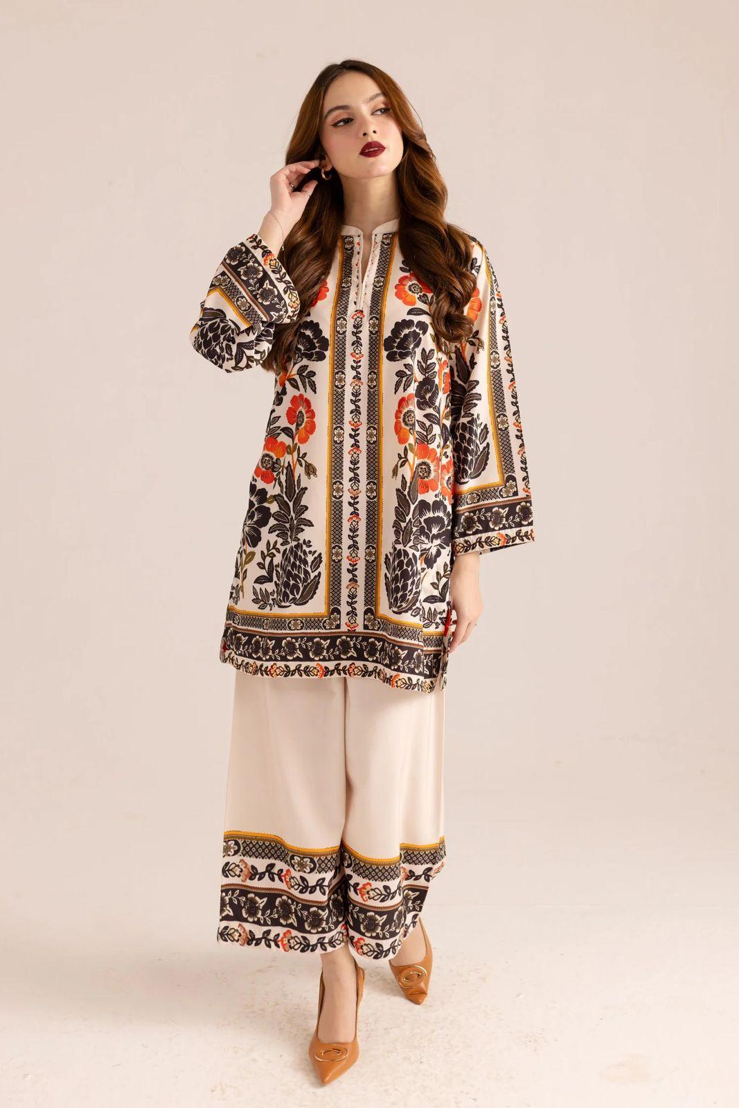 Stunning Printed Women's Stitched Shirt And Trouser Set - 2 Pcs